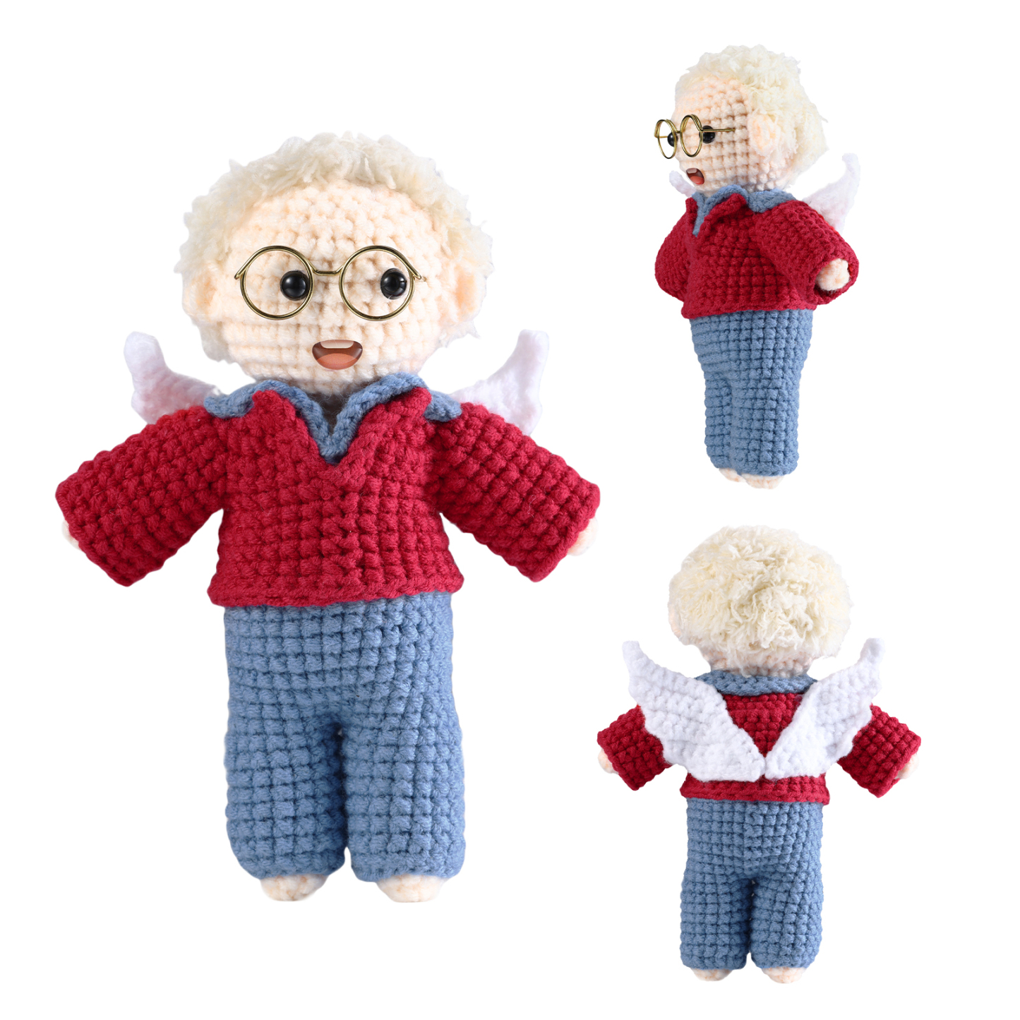 Handgefertigter Personalisierter Foto Häkelpuppe aus Garn mit Kleid zum Verkauf