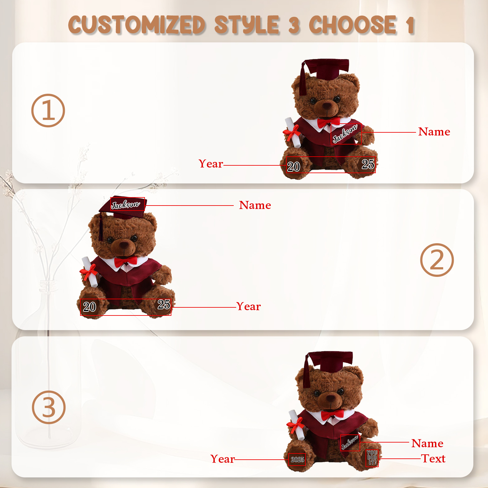 Personalisierbar 3 Stile mit Jahr & Name & Text Abschlussbär Bär Ornament ABI Geschenk Dekoration