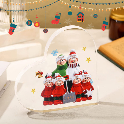 Personalisiertes Acrylherz Schneeschaufel-Familie mit 2-8 Namen & Jahr