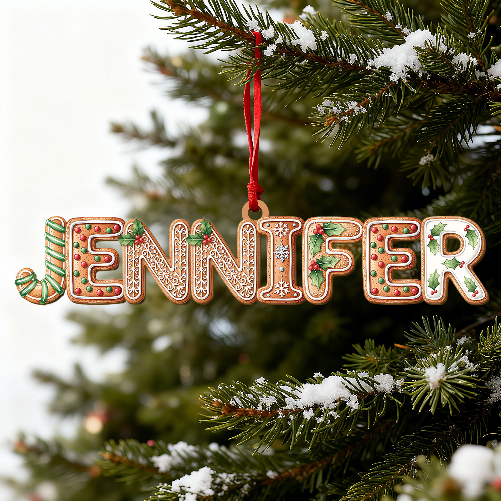 Personalisierter Namensanhänger aus Holz, individuell gestalteter Lebkuchenbuchstabe, Erinnerungsstück für den Weihnachtsbaum, Geschenk für Mama, Papa, Kinder und Freunde | Kettenmachen