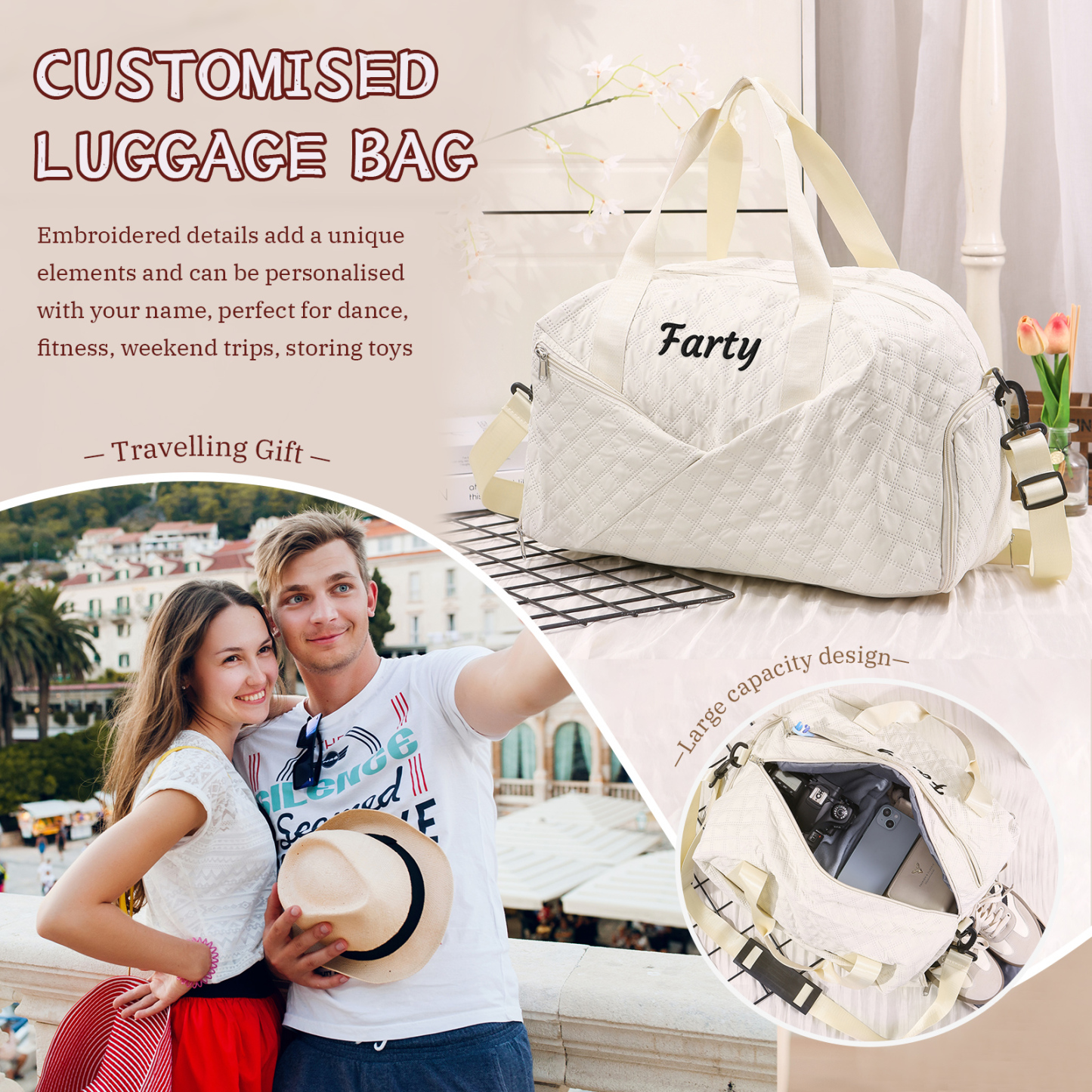Personalisierter 1 Name Oxford-Stoff Reisetasche/Gymtasche in 3 Farben