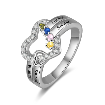 Personalisierter Herzring mit 2-4 Namen und Geburtssteinen gravierbar Für Valentinstag Jahrestag Geburtstag Geschenk für Freundin Frau Mutter |Kettenmachen