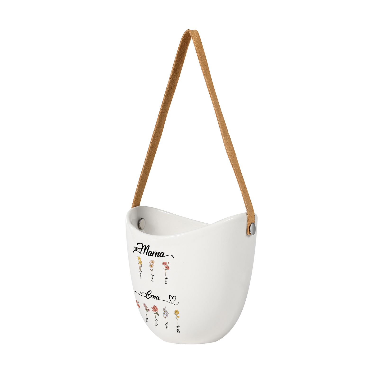 Personalised Hanging Planter Leather Strap For Mum Nan