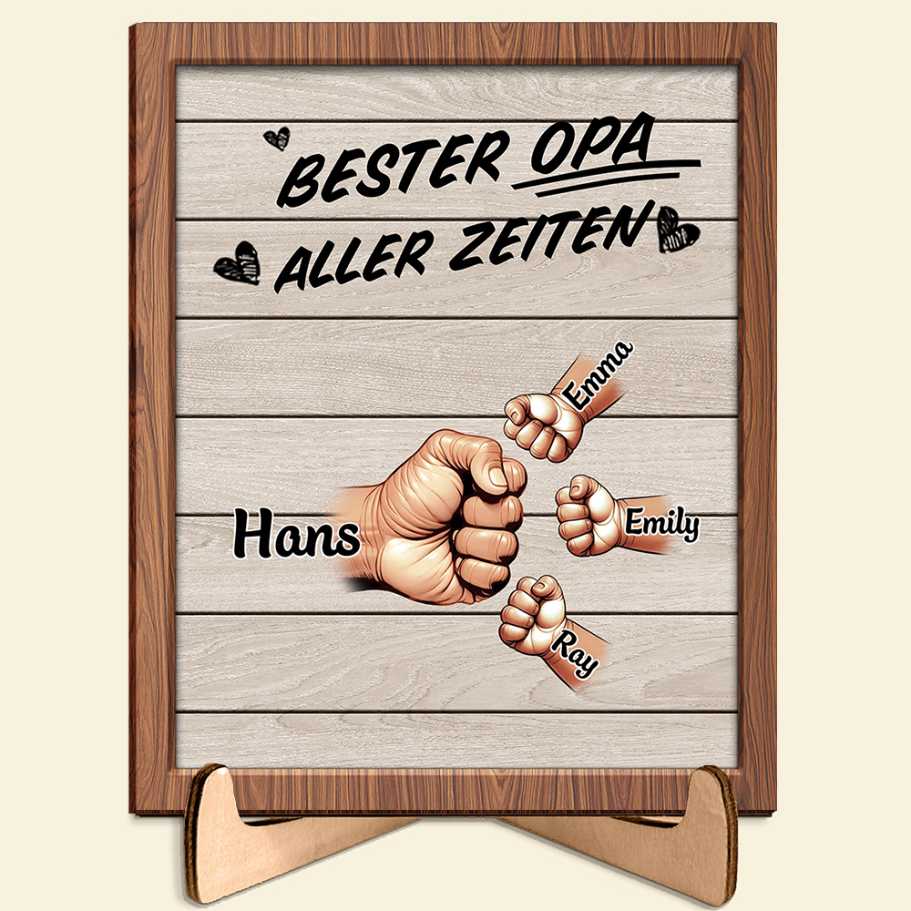 Personalisierte Faustgruß-Plakette – Individuelles Holzschild mit 2-9 Namen, einzigartiges Geschenk für Opa