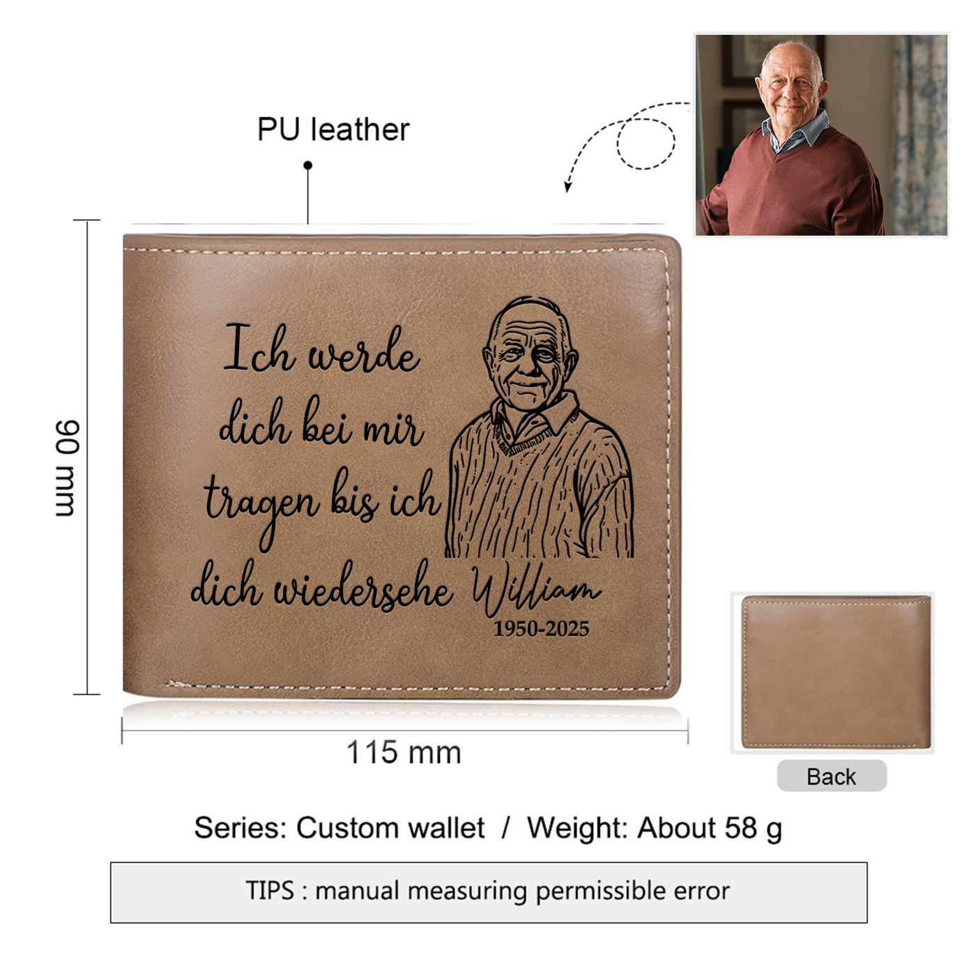 Personalisierte Gedenk-Geldbörse aus PU-Leder