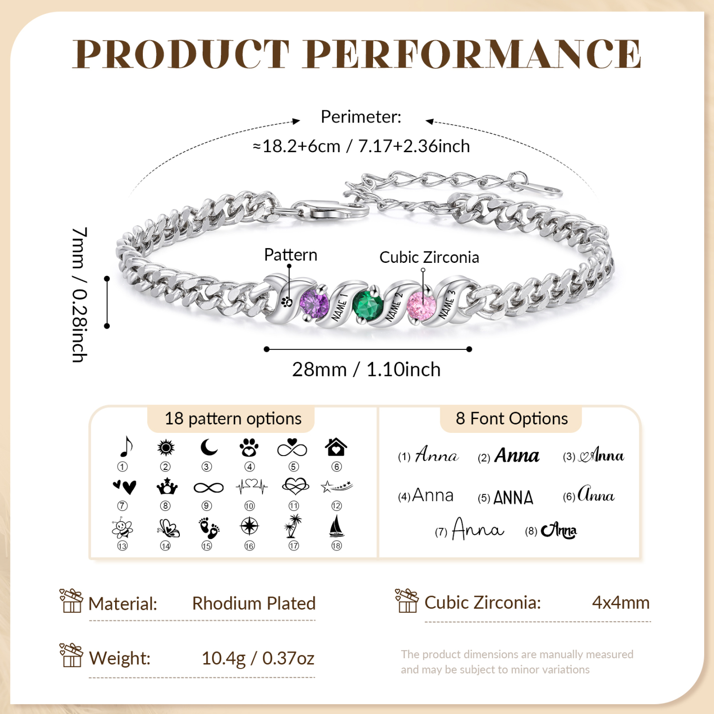 Personalisiertes Cuban Link Armband mit 1–5 Namen und Geburtssteinen