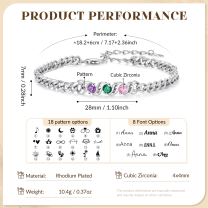 Personalisiertes Cuban Link Armband mit 1–5 Namen und Geburtssteinen