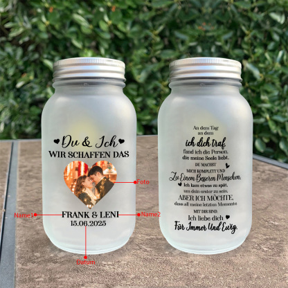 Personalisierte Solar-Nachtlampe im Einmachglas Glasflaschen mit Foto – Geschenk für Paare