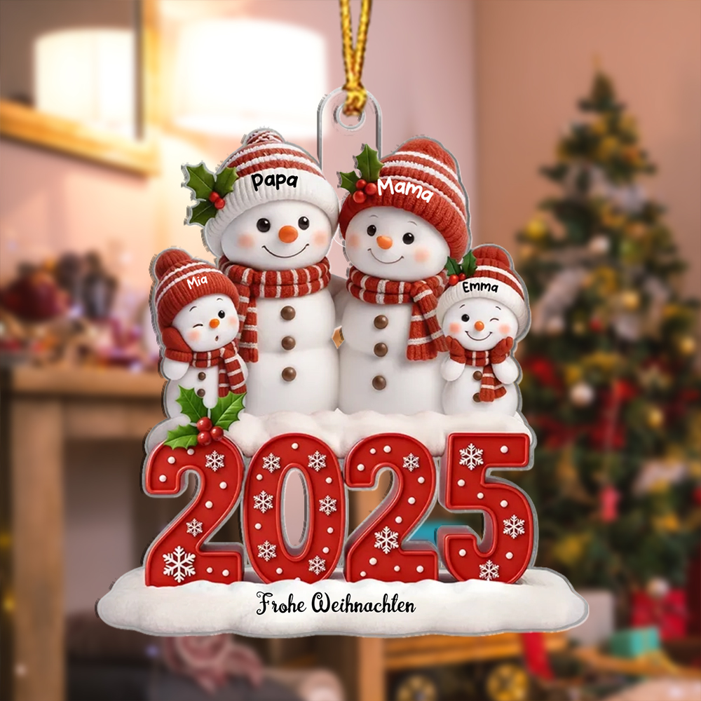 Personalisierte Schneemann-Familie oder Paar 2025 Weihnachtsanhänge mit Name