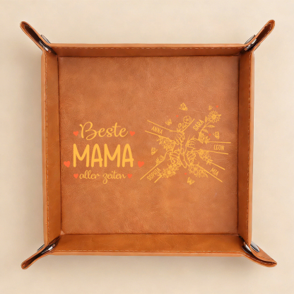 Personalisiertes Ledertablett nach Maß mit 2–7 Namen, „Beste Mama aller Zeiten“, praktisches Erinnerungs-Geschenk zum Muttertag, Geburtstag und Weihnachten für Mama | Kettenmachen