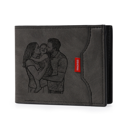 Personalisierte Herren Geldbörse aus PU‑Leder, individuell mit Foto, Kalender oder Namensgravur