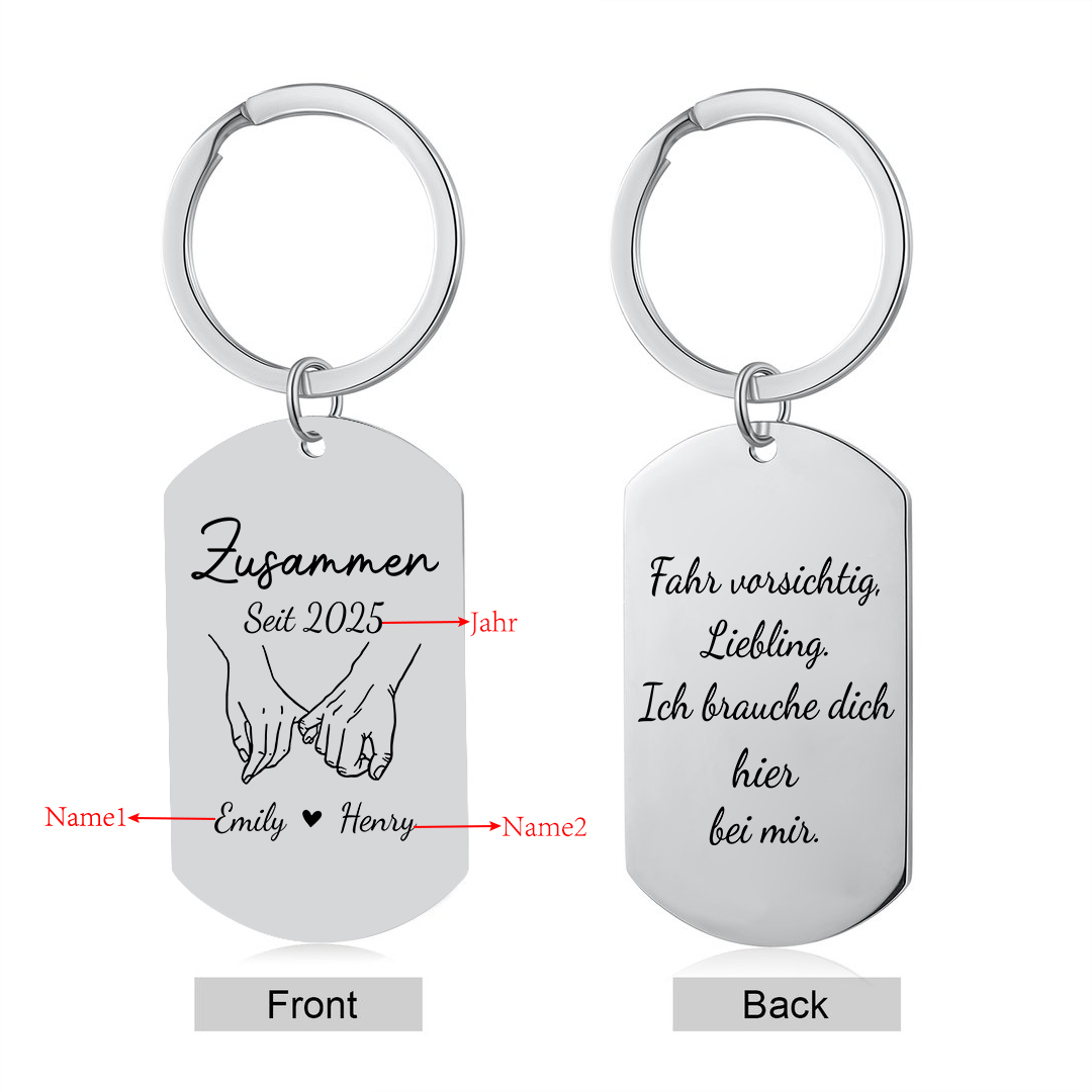 Personalisierter Edelstahl-Schlüsselanhänger Hände für Paar — "Ich brauche dich"