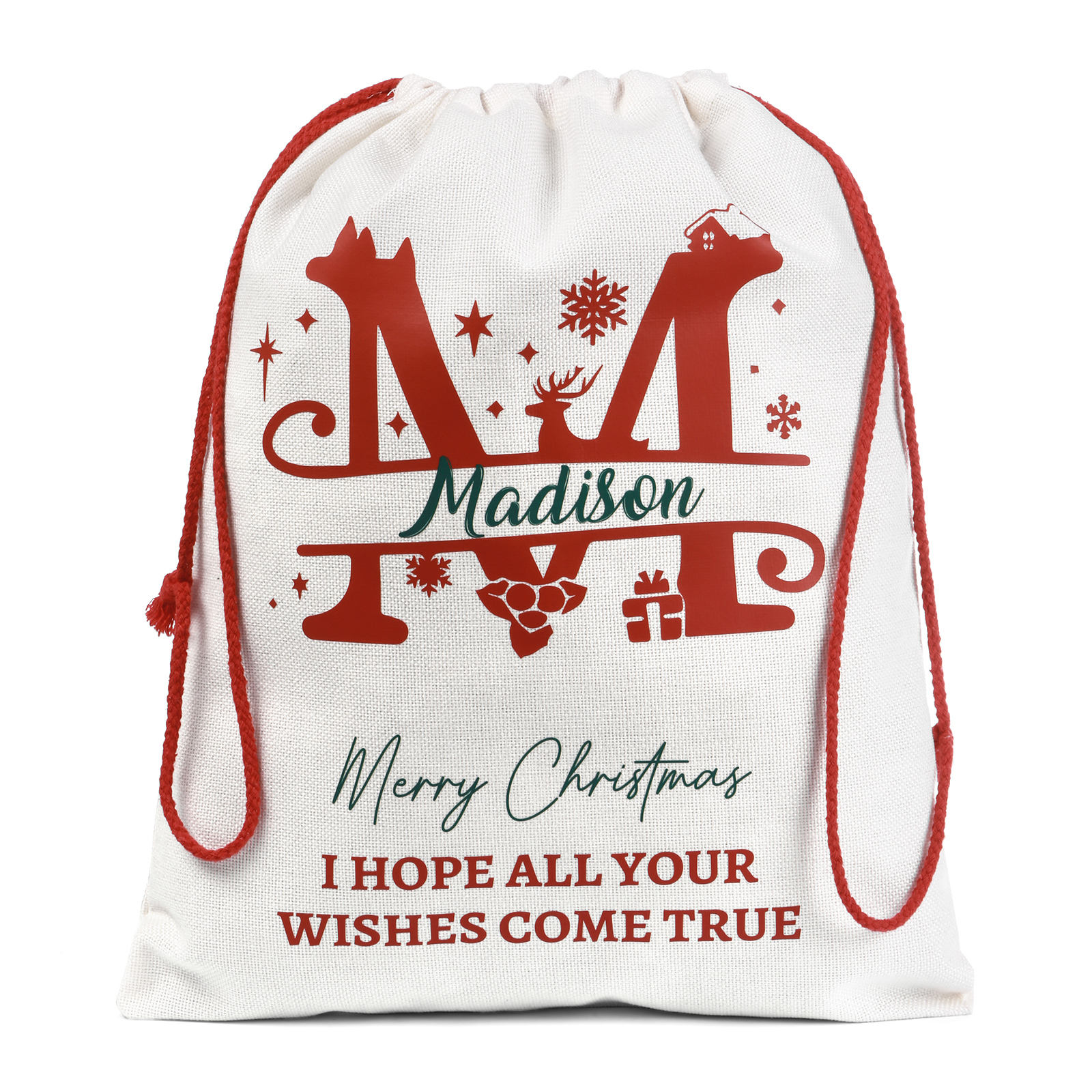 Personalisierter Weihnachtssack mit Namen & Monogramm – nachhaltiger Nikolaussack aus Baumwolle