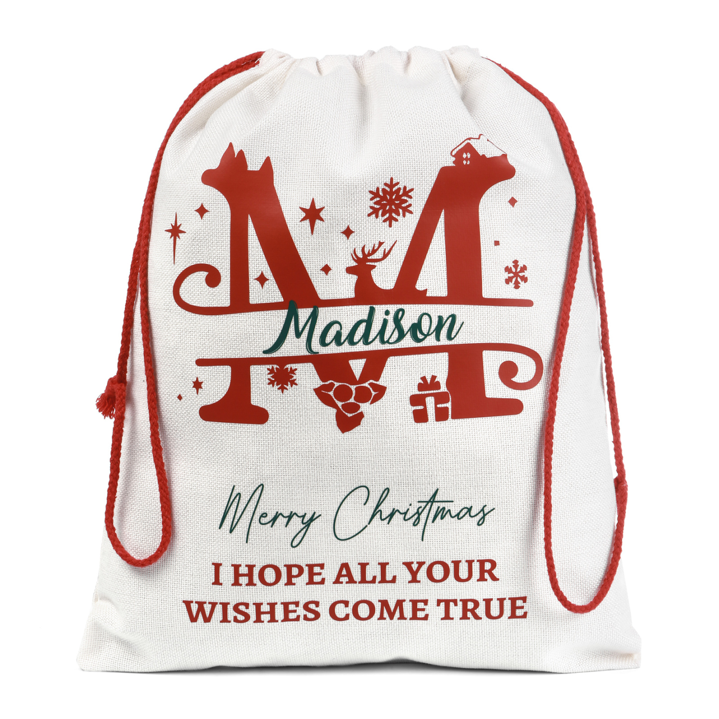 Personalisierter Weihnachtssack mit Namen & Monogramm – nachhaltiger Nikolaussack aus Baumwolle