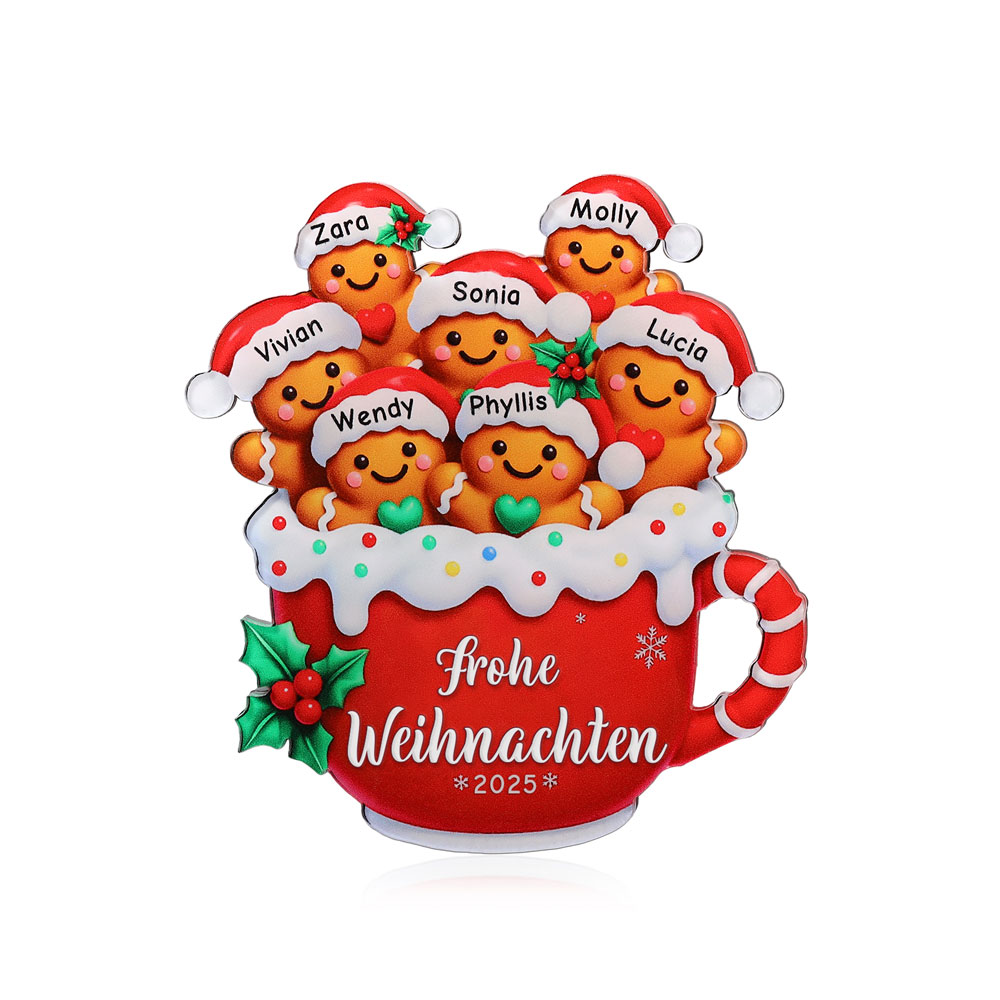 Personalisierte Tasse mit Lebkuchenfamilie & Kühlschrankmagnet