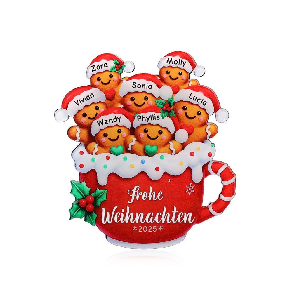 Personalisierte Tasse mit Lebkuchenfamilie & Kühlschrankmagnet