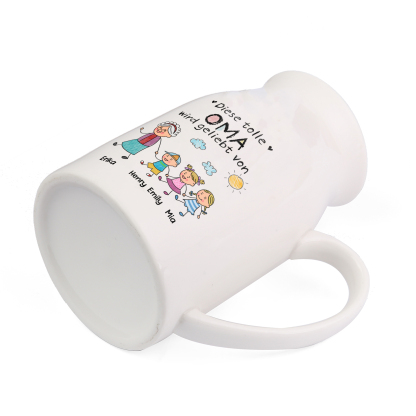 Personalisierte Blumenvase aus Keramik für Oma gestaltet mit 1–8 Namen und süßen Kinderfiguren