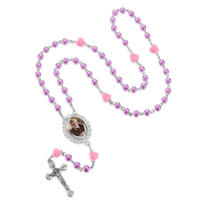 Personalisierter Rosenkranz mit Foto, Kreuz und Perlen religiöses Andenken