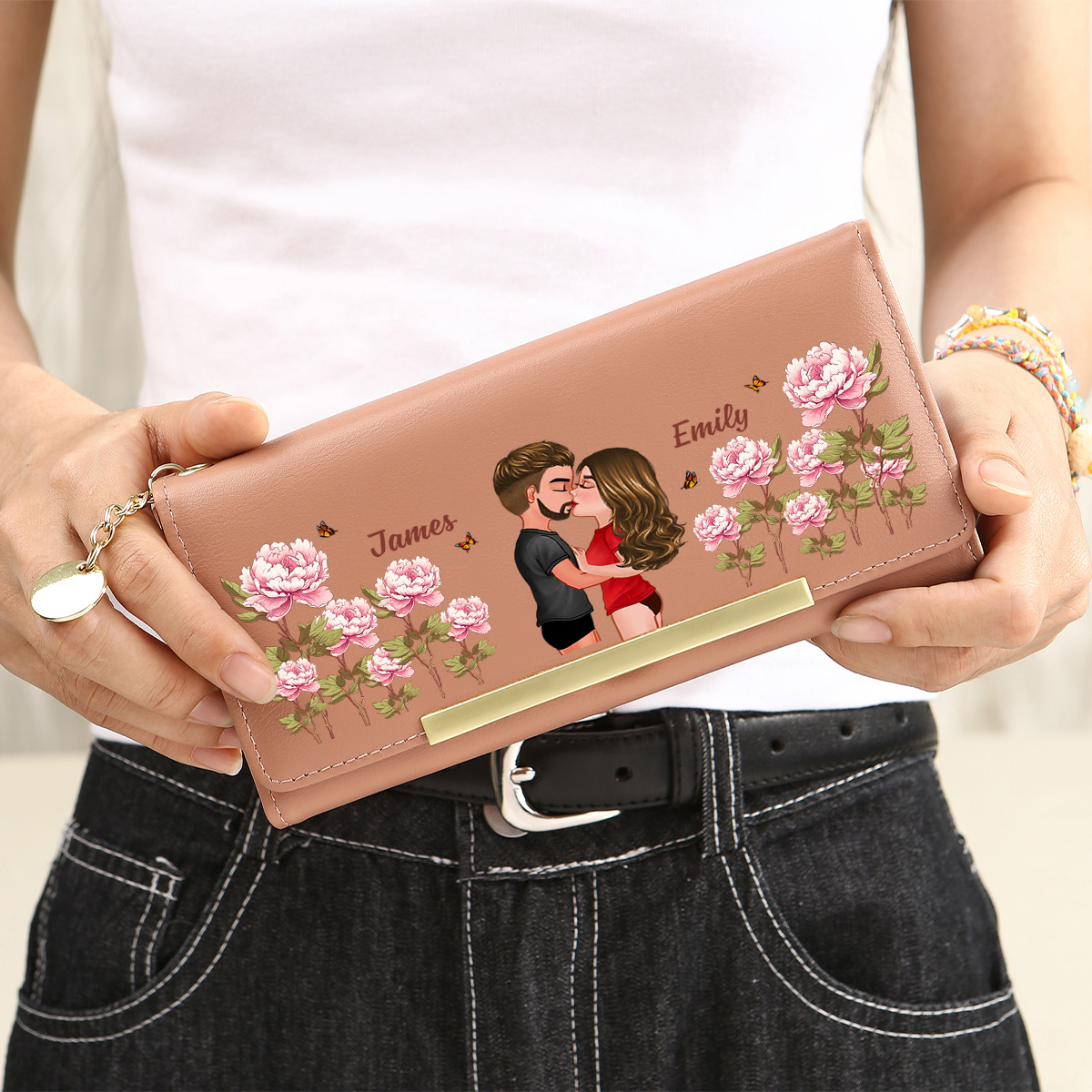 Personalisierte Damenbrieftasche mit Illustration und Vornamen – Liebesgeschenk für Sie