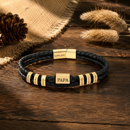 Personalisiertes Herrenarmband aus geflochtenem Kunstleder mit 1–6 Namen Geschenk für Papa