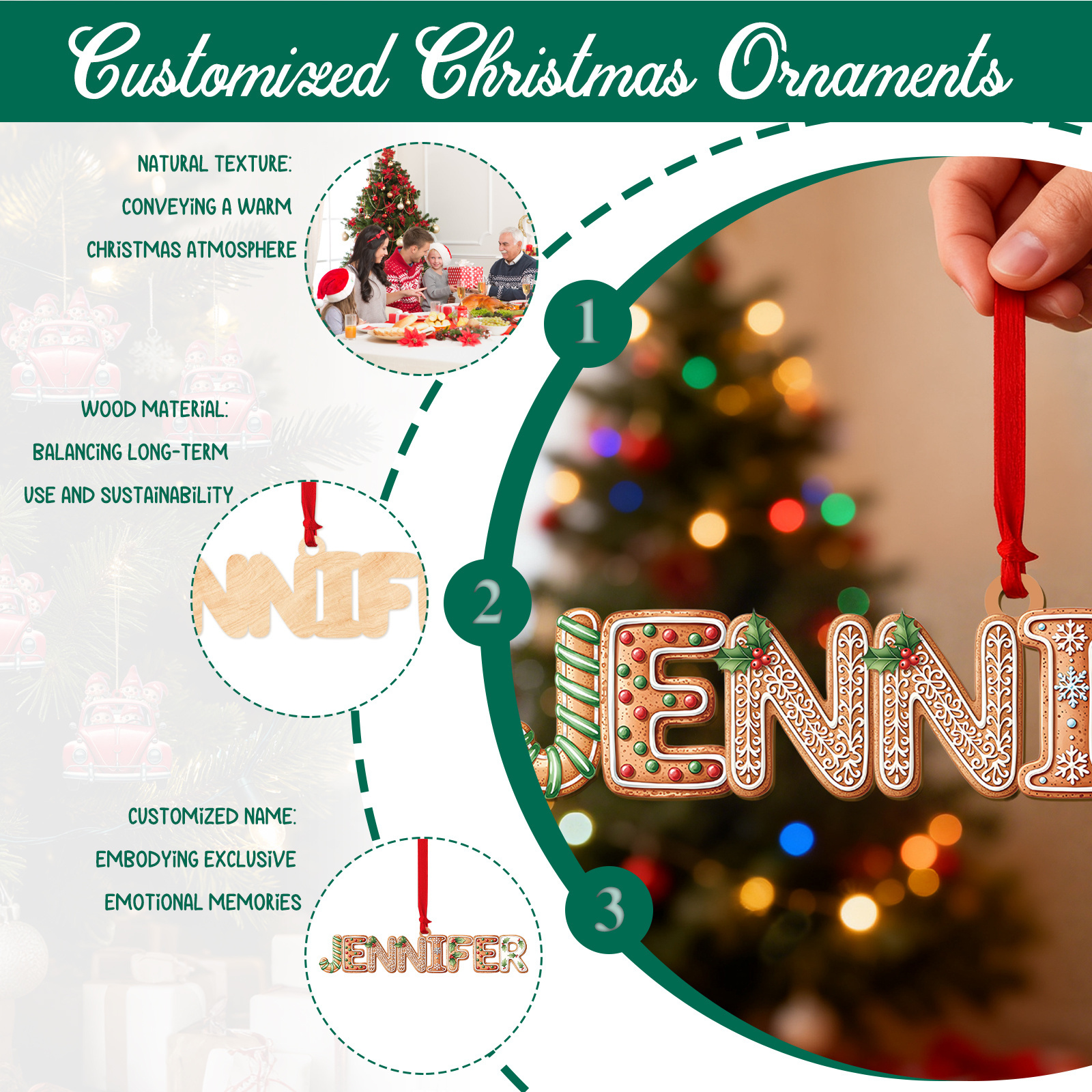 Personalisierter Lebkuchen-Namens-Weihnachtsbaumsanhänger