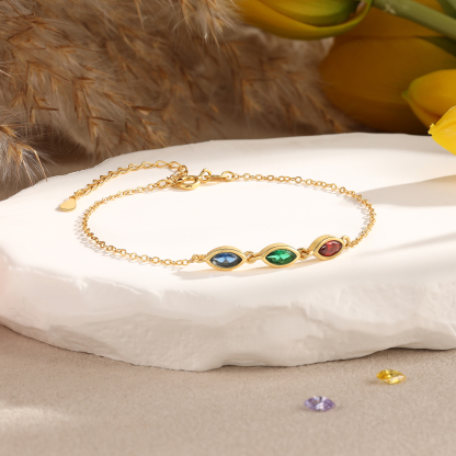 Personalisiertes Armband aus 925er Sterlingsilber mit 2–5 Geburtssteinen im Marquise-Schliff