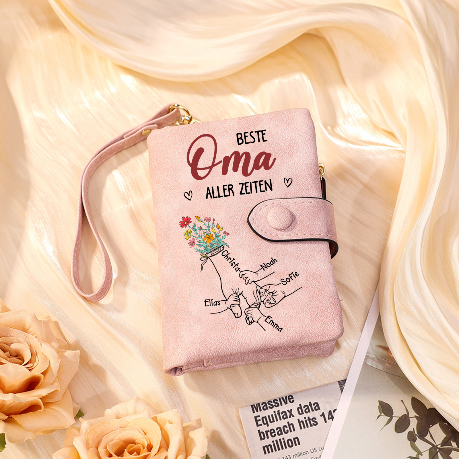 Personalisierte Damen-Geldbörse „Beste Mama/Oma aller Zeiten“ mit 1-6 Kindernamen