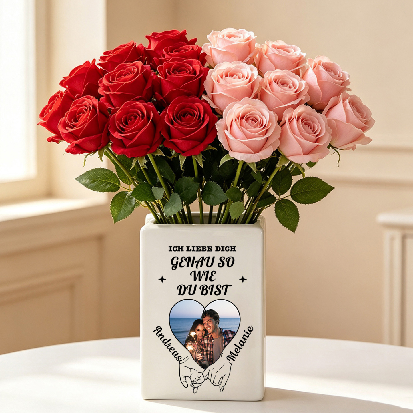Personalisierte Keramikvase in Buchform mit Foto und Namen Geschenk für deinen Partner oder deine Partnerin