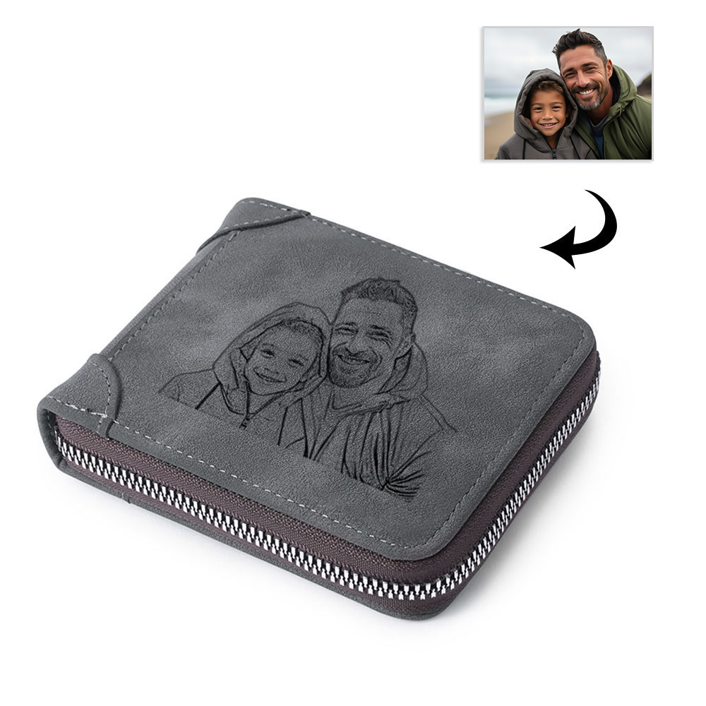 Personalisierte Zip-Geldbörse PU-Leder Fotogravur für Papa——“Das beste Geschenk zum Vatertag”
