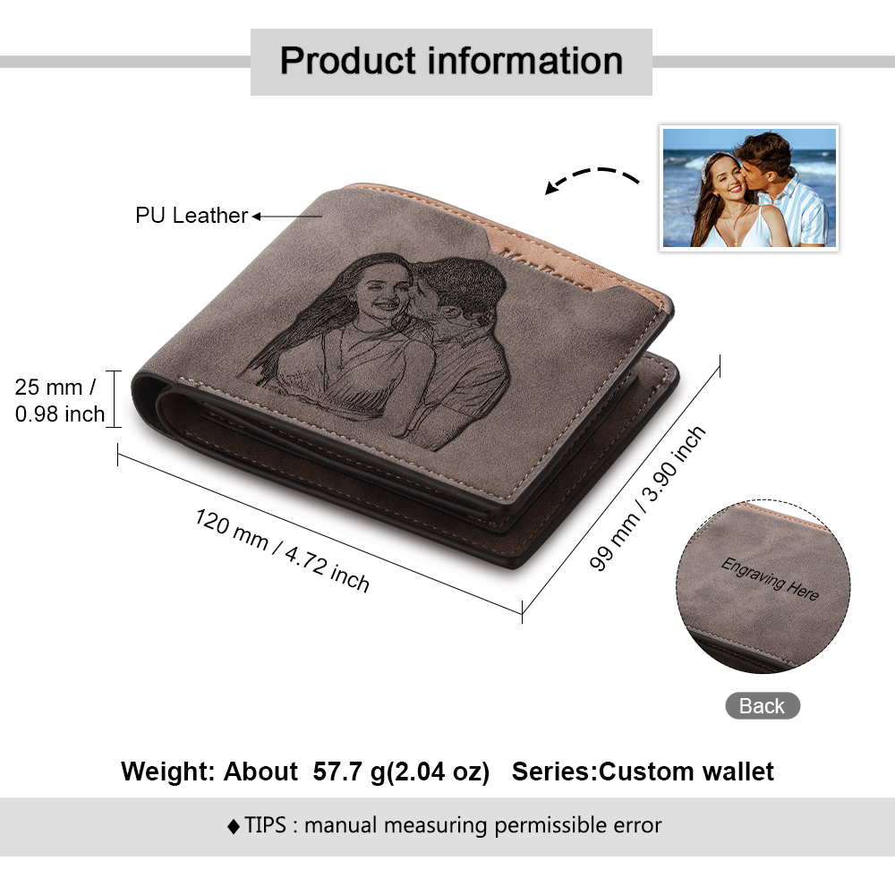 Herren Personalisierter Text & Foto Leder Papa und Kinder Geldbörse Geschenk für Vater