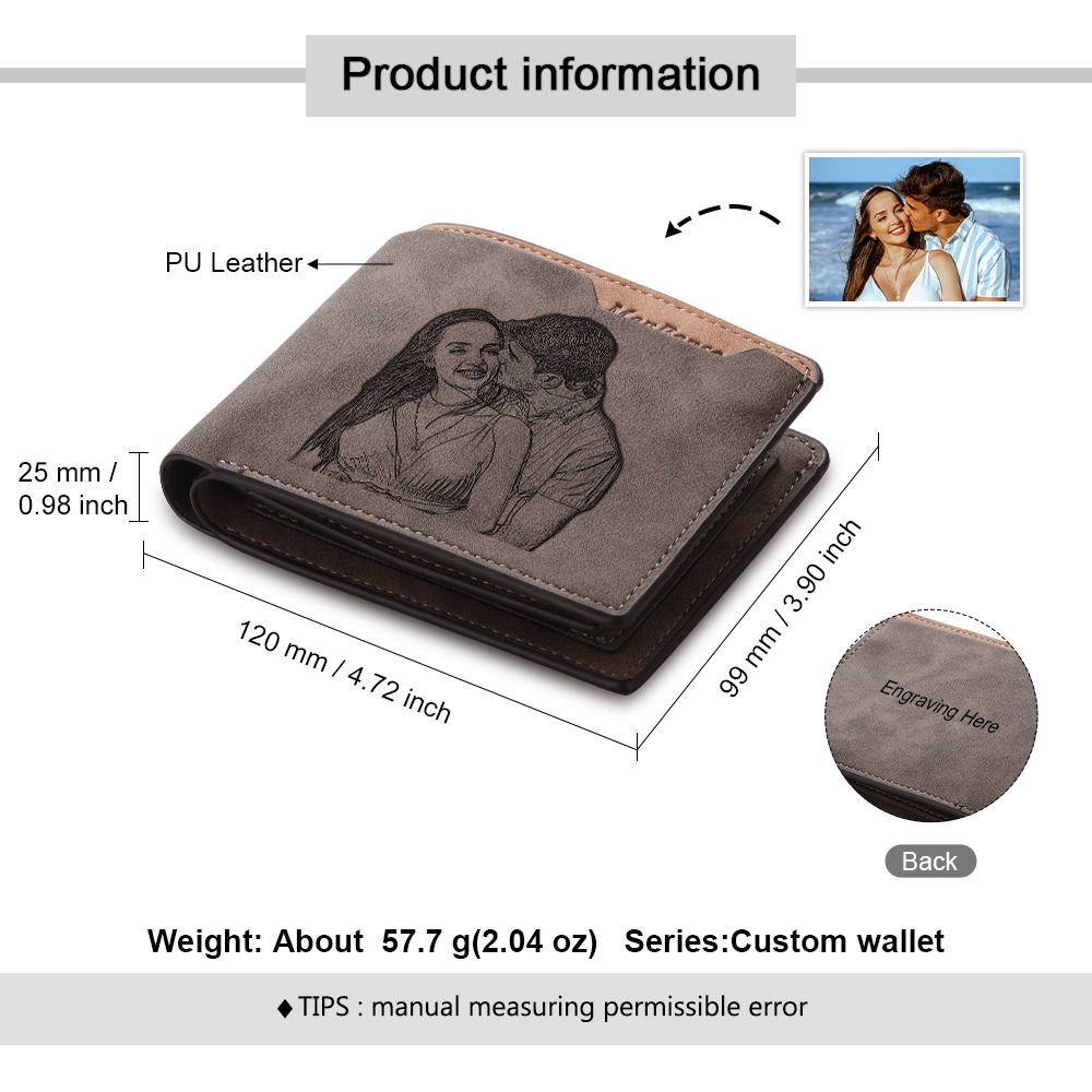 Herren Personalisierter Text & Foto Leder Papa und Kinder Geldbörse Geschenk für Vater