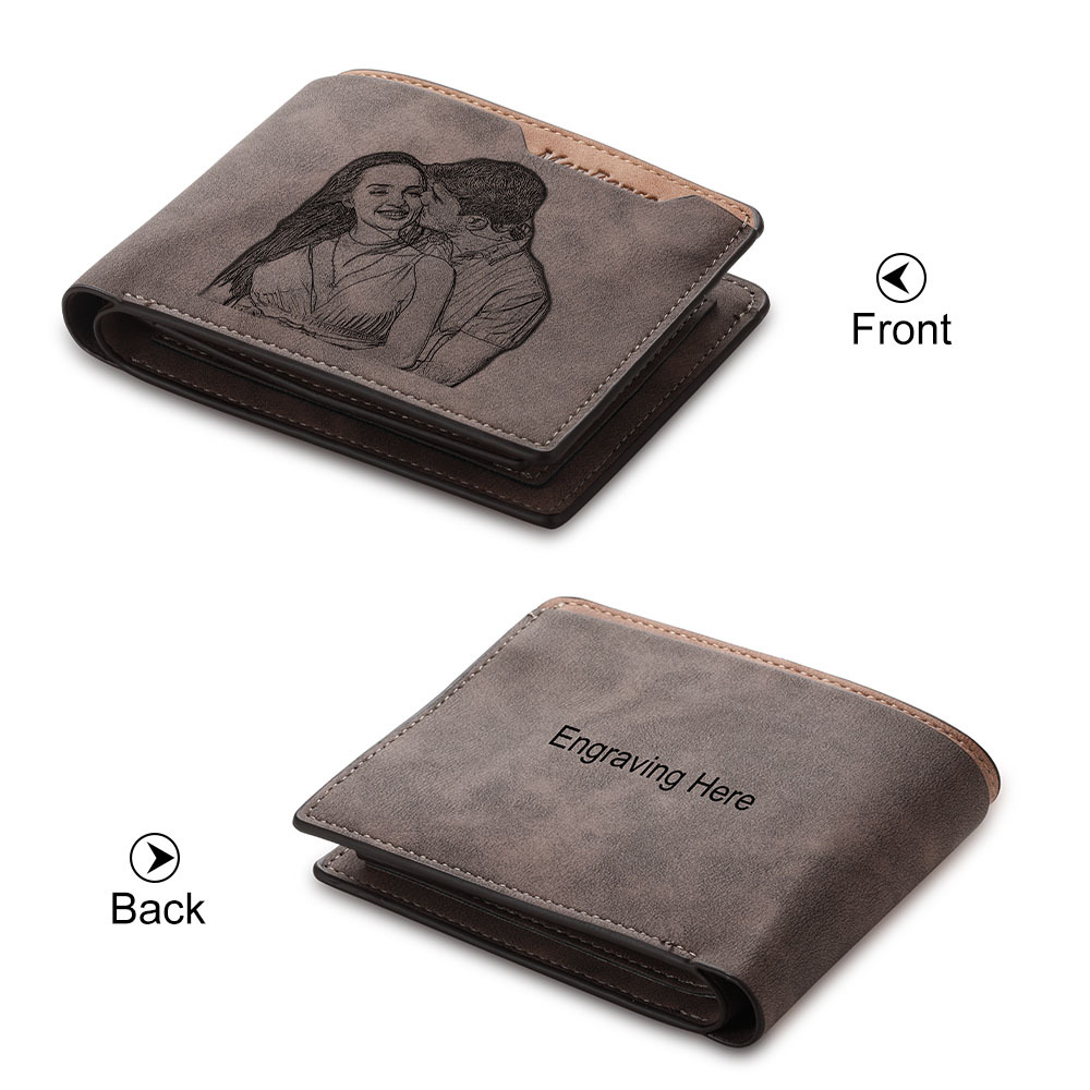 Herren Personalisierter Text & Foto Leder Papa und Kinder Geldbörse Geschenk für Vater