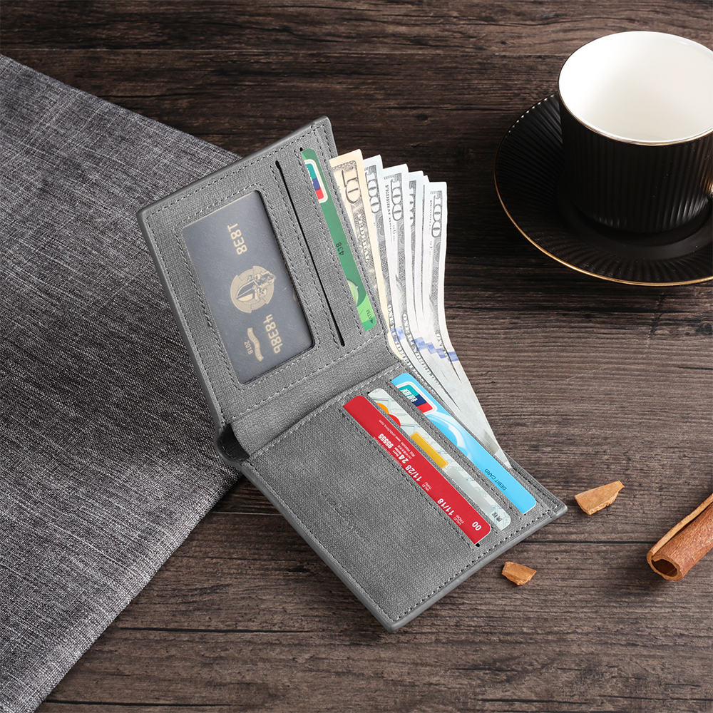 Herren Personalisiertes Foto & Buchstabe & Name PU-Leder Geldbörse in Grau