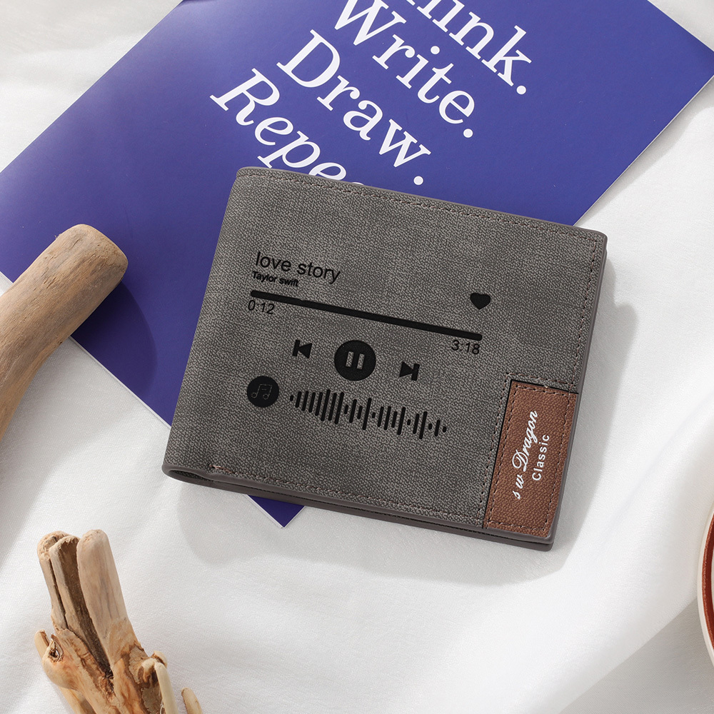 Herren Personalisierte Spotify Code PU-Leder Geldbörse in Grau