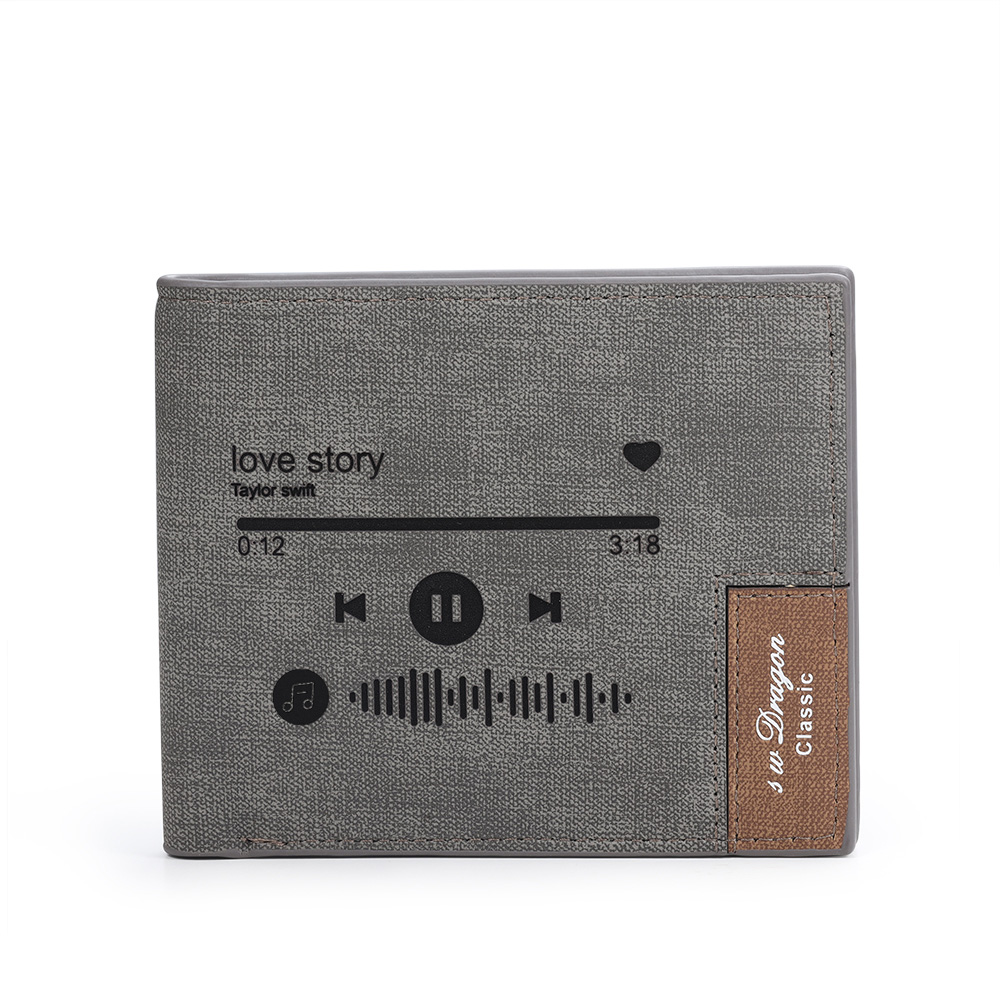 Herren Personalisierte Spotify Code PU-Leder Geldbörse in Grau