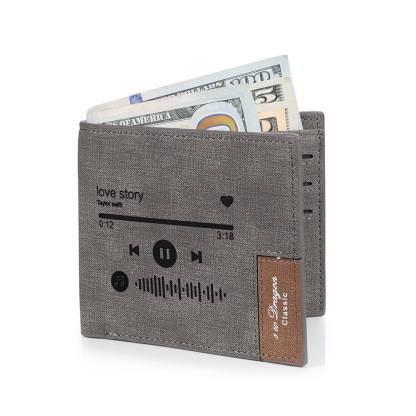 Herren Personalisierte Spotify Code PU-Leder Geldbörse in Grau