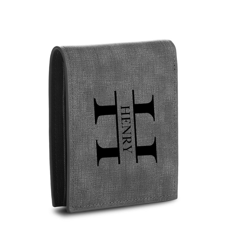 Herren Personalisiertes Foto & Buchstabe & Name PU-Leder Geldbörse in Grau