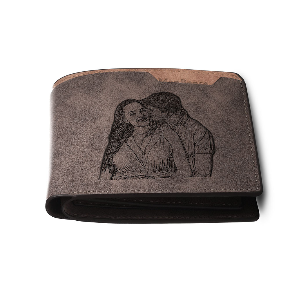 Personalisierte 2 Texte & 2 Fotos Geldbörse & Schlüsselanhänger & Stift Geschenkpackung Geschenkset für Ehemann Freund