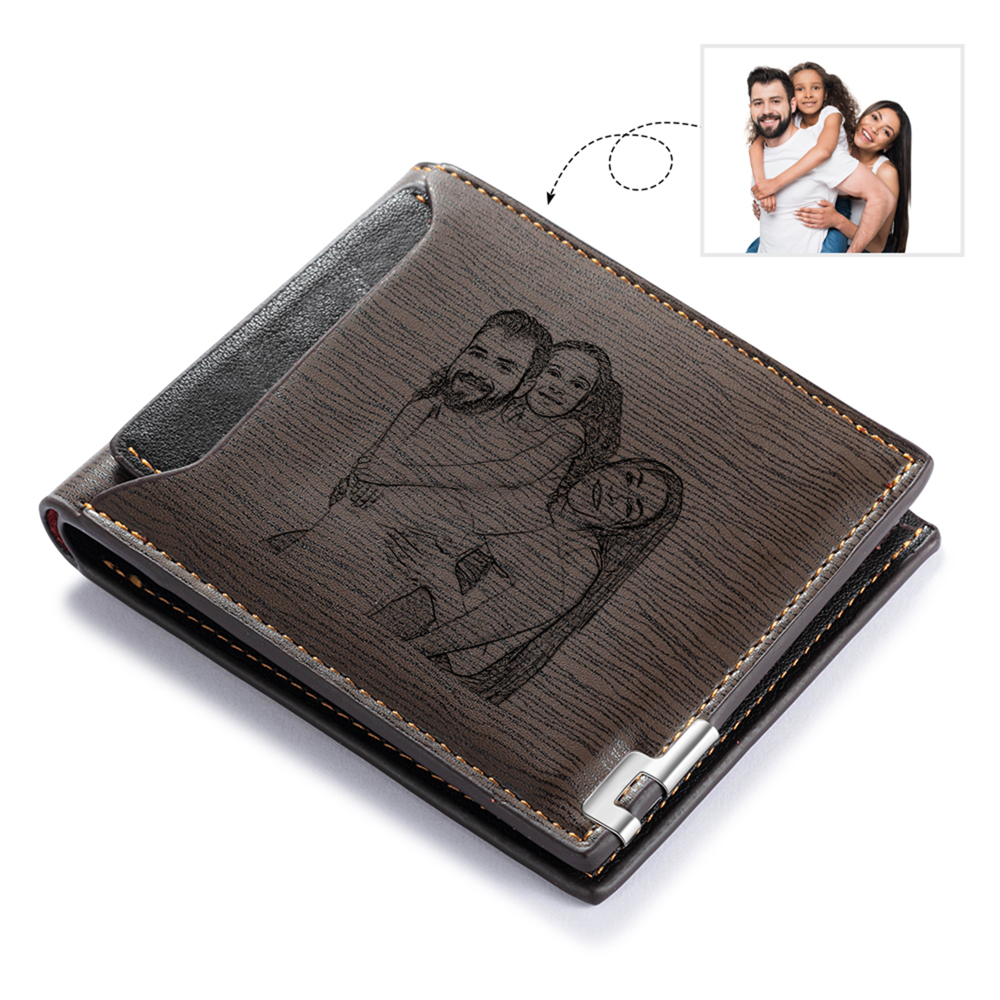Personalisierte Herren‑Geldbörse mit Foto‑Gravur oder Monogramm Slim Bifold