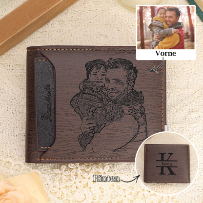 Personalisierte Herren‑Geldbörse mit Foto‑Gravur oder Monogramm Slim Bifold