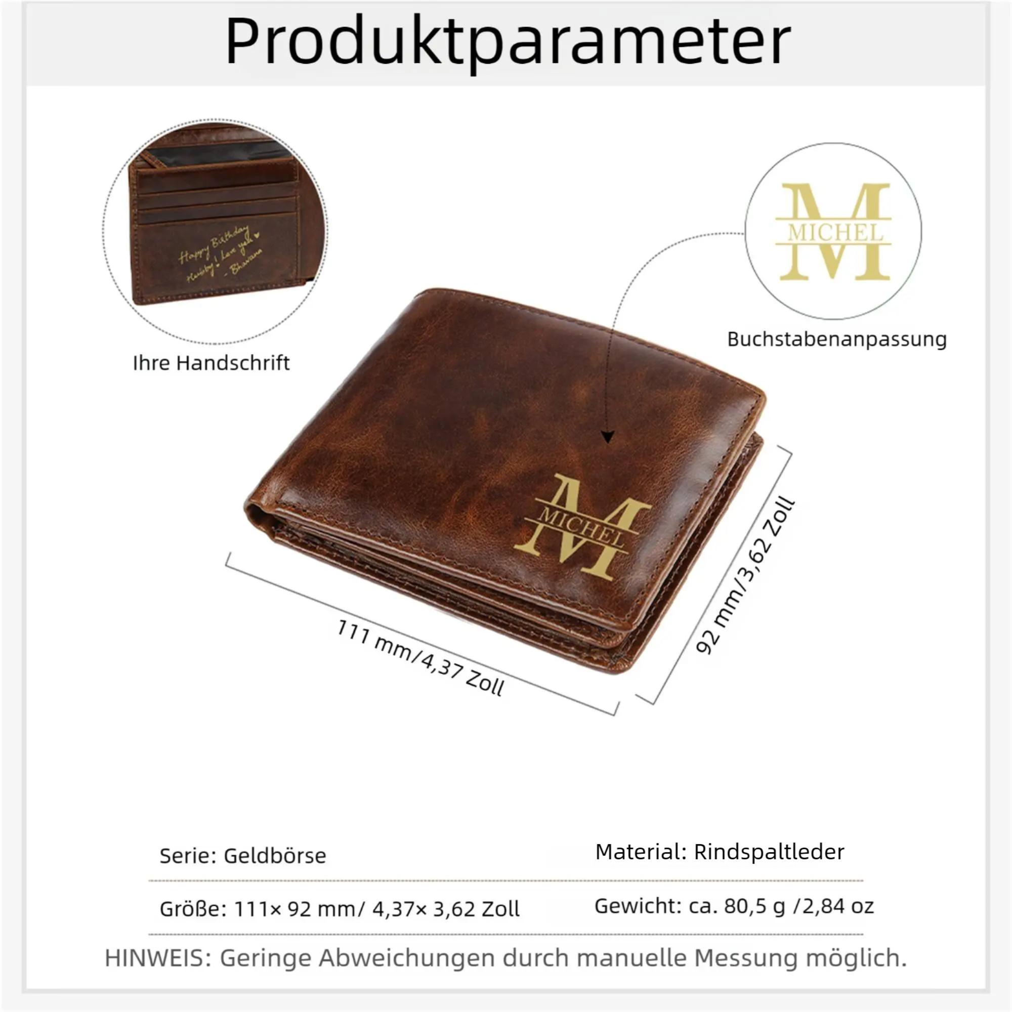 Personalisierte Herren-Geldbörse aus echtem Leder, zweifach klappbar