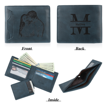 Herren Personalisiertes Foto & Name & 1 Buchstabe PU-Leder Geldbörse in 4 Farben