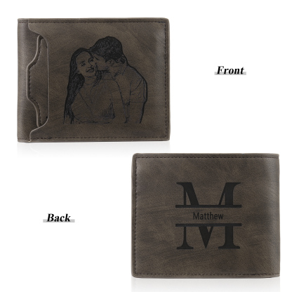 Herren Personalisiertes Foto & Name & 1 Buchstabe PU-Leder Geldbörse in 4 Farben