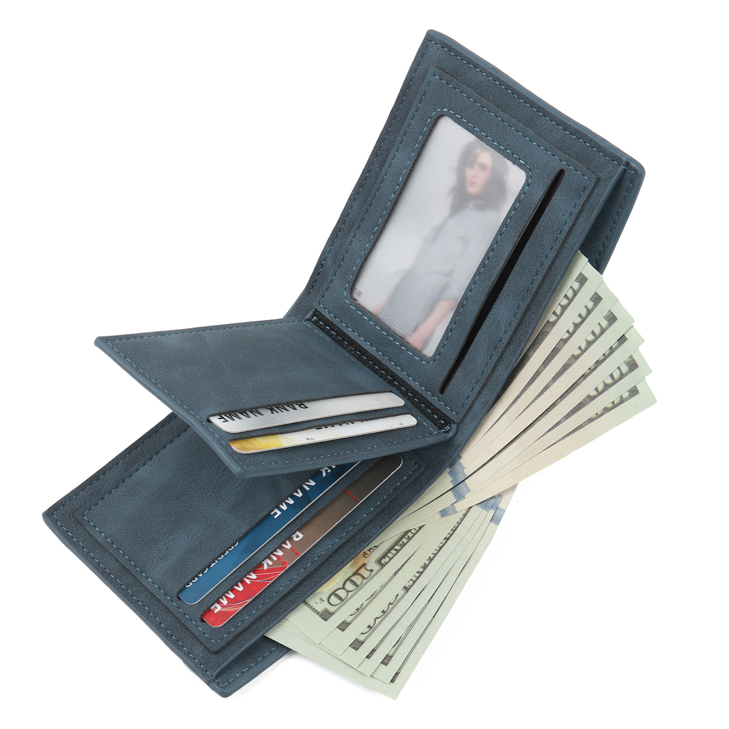 Personalisierte Foto & Name & Buchstabe PU Leder Herren Geldbörse & Foto & Buchstabe Blaue Damen Geldbörse & 2 Buchstaben & Datum Paar-Schlüsselanhänger & Geschenkkarte Geschenkbox Set für Paar