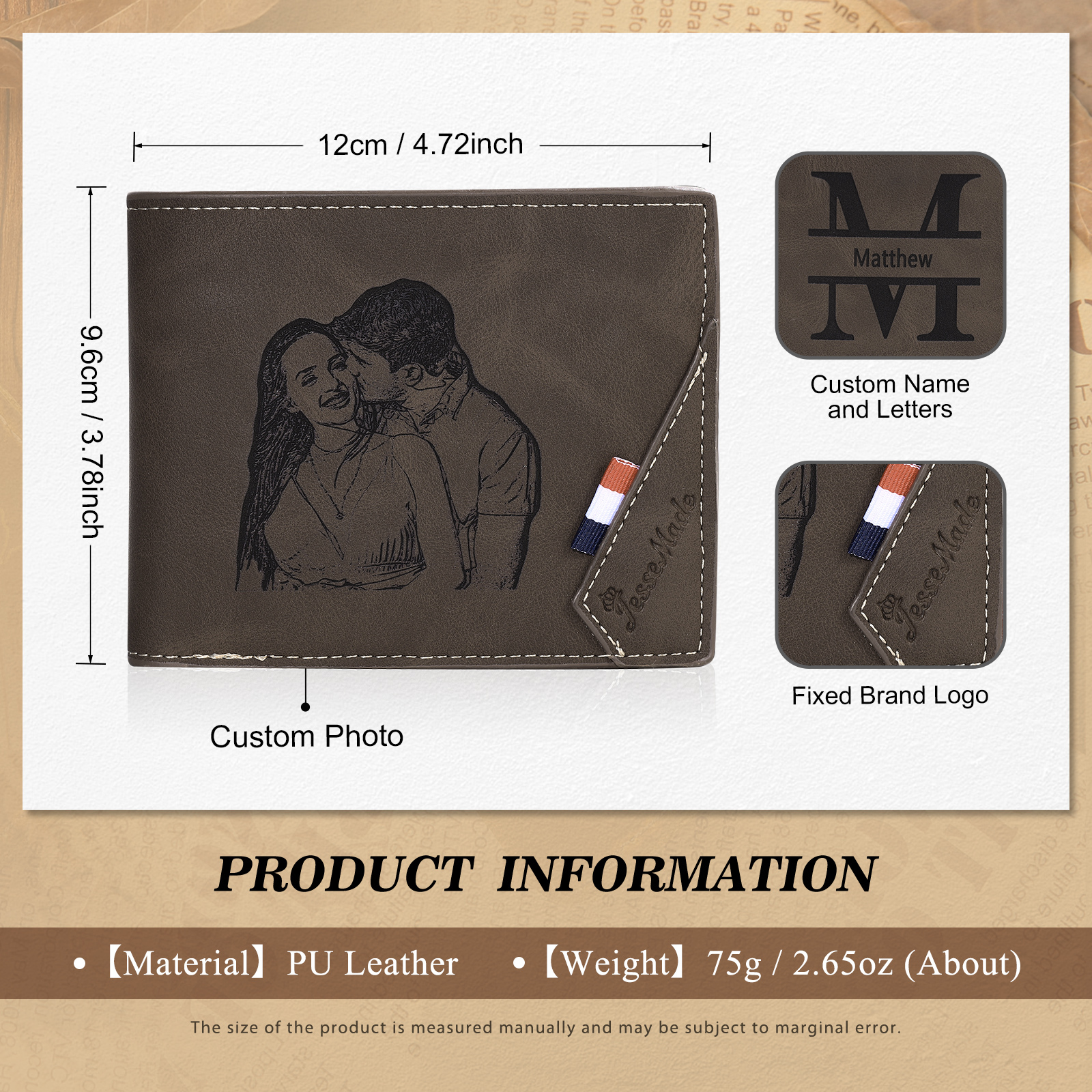 Personalisiertes Foto & Name & Buchstabe Herren Geldbörse & Foto & Text Geldbörse Karte & Stift Geschenkbox Set für Mann/ Freund