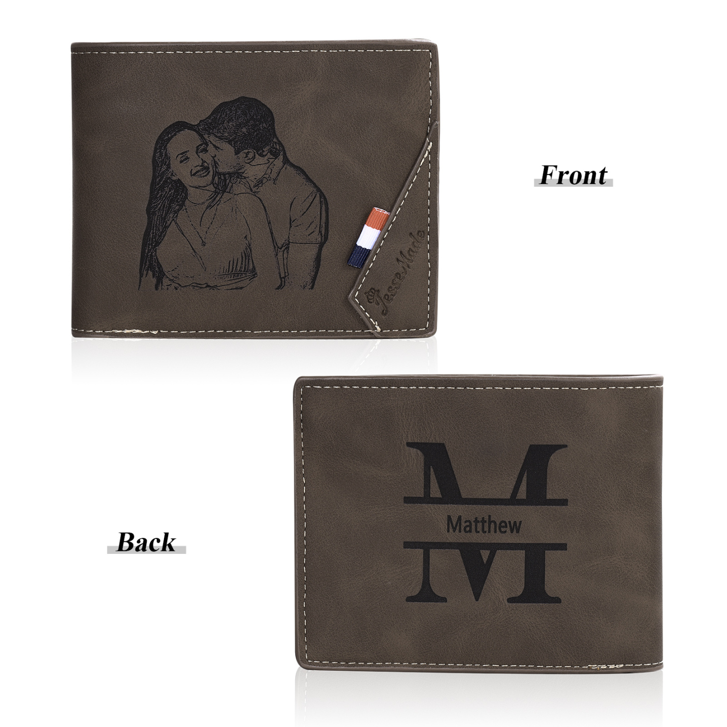 Personalisiertes Foto & Name & Buchstabe Herren Geldbörse & Foto & Text Geldbörse Karte & Stift Geschenkbox Set für Mann/ Freund