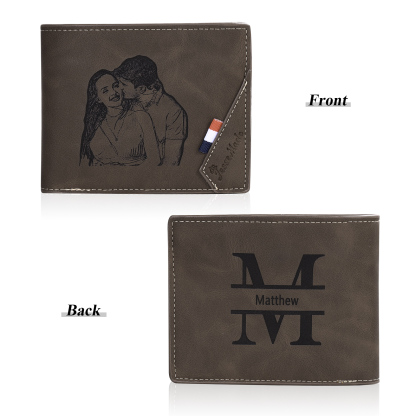 Personalisiertes Foto & Name & Buchstabe Herren Geldbörse & Foto & Text Geldbörse Karte & Stift Geschenkbox Set für Mann/ Freund