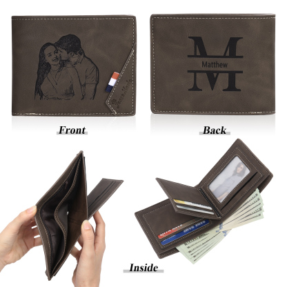 Personalisiertes Foto & Name & Buchstabe Herren Geldbörse & Foto & Text Geldbörse Karte & Stift Geschenkbox Set für Mann/ Freund