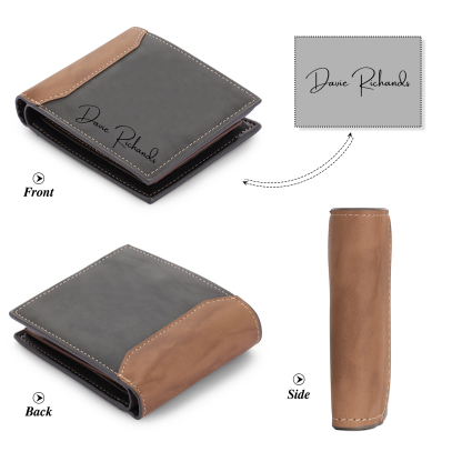 Herren Personalisierte Foto & Text & Name Leder Grau & Orange Geldbörse für Paare