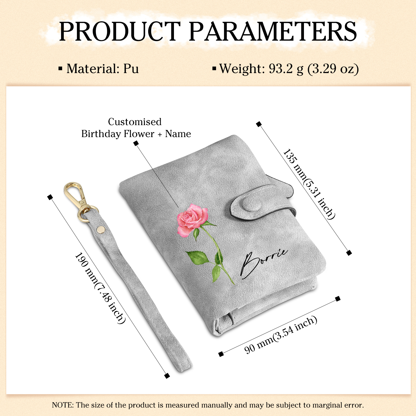 Damen Personalisierter Name & Geburtsblume PU Leder Geldbörse
